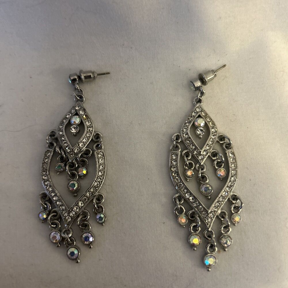 Vintage repro rhinestone glam cocktail party chandelier earrings